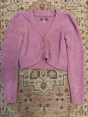 Urban Outfitters Lavender Cropped V-Neck Button Sweater